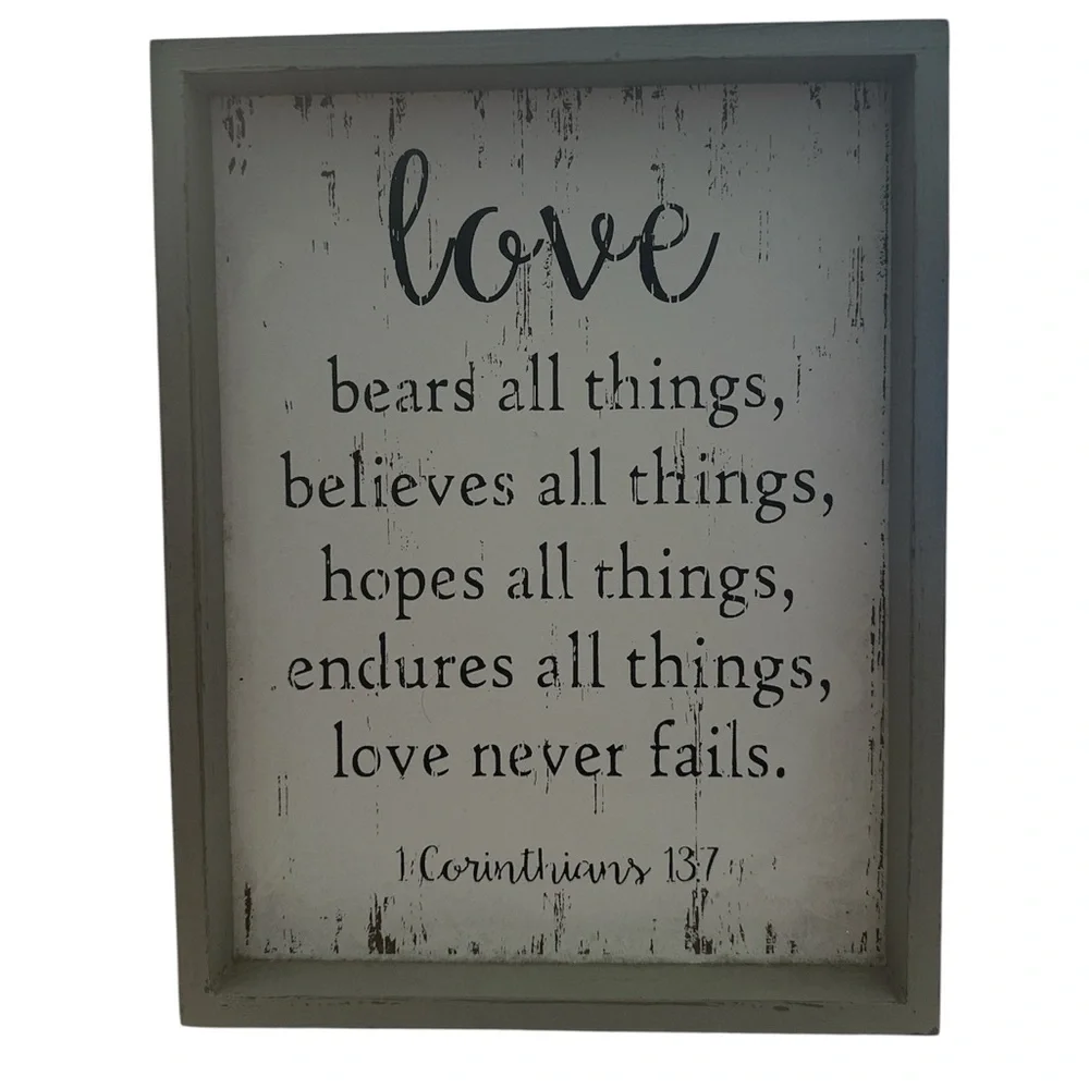 Bible Verse About LOVE 1 Cor 13:7 Stand Alone Frame